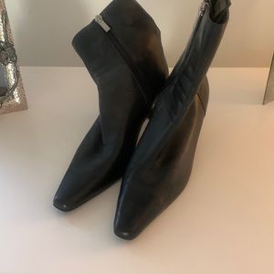 Anne Klein black leather ankle boots